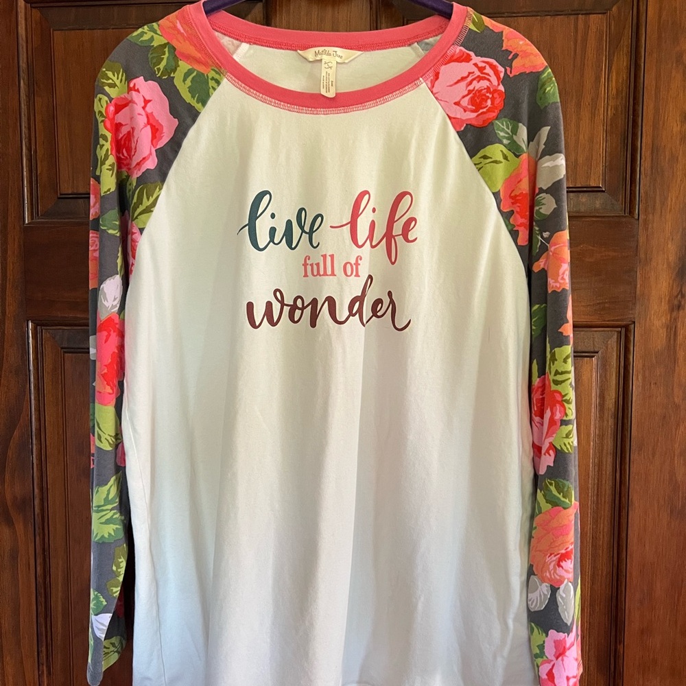 Matilda Jane Floral Raglan Sleeve Top - Pink, Green, and White